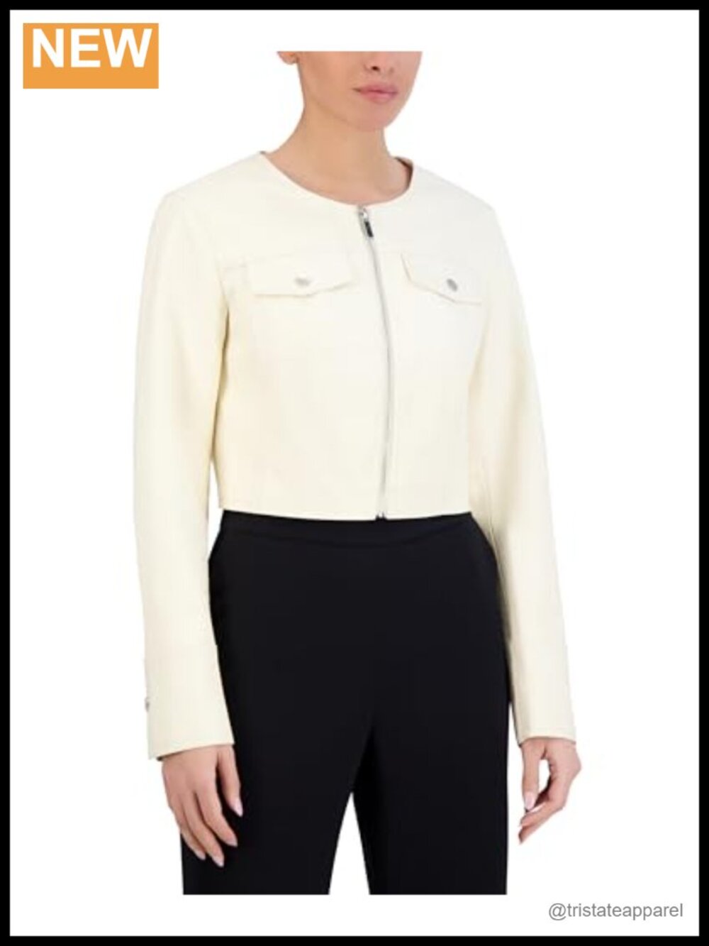 Faux Leather Cropped Moto Jacket Long Sleeve Button Front Women's